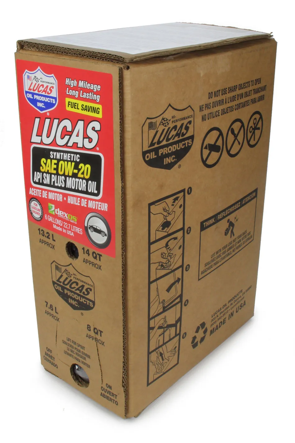 Lucas Oil Products Synthetic SAE 0w20 Motor Oil Api sn Plus Dexos Motor Oil 6 Gallon Box