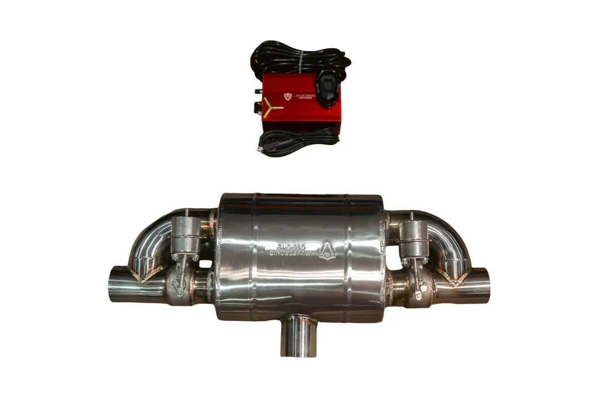 T Style Universal Muffler Kit, Single Inlet Dual Outlet 76MM 3.0 Inch Valvetronic Designs product image