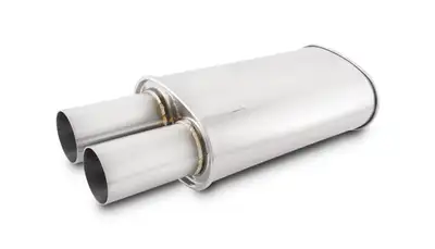 Vibrant Performance STREETPOWER Oval Muffler; 3 in. Round Straight Cut Tip; 3 in. Inlet ID; 5.75 in. L-Tip; 5 in. H; 9 in. W; 23 in. Overall L; 3 in. OD; 3.625 in. Center To Center; Brushed;