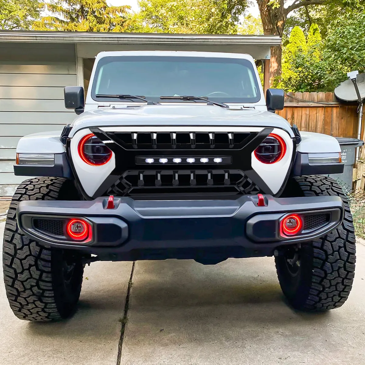Armor Grille W/ Off-Road Lights - White & Black For 18+ Jeep Wrangler JL & Gladiator JT product image