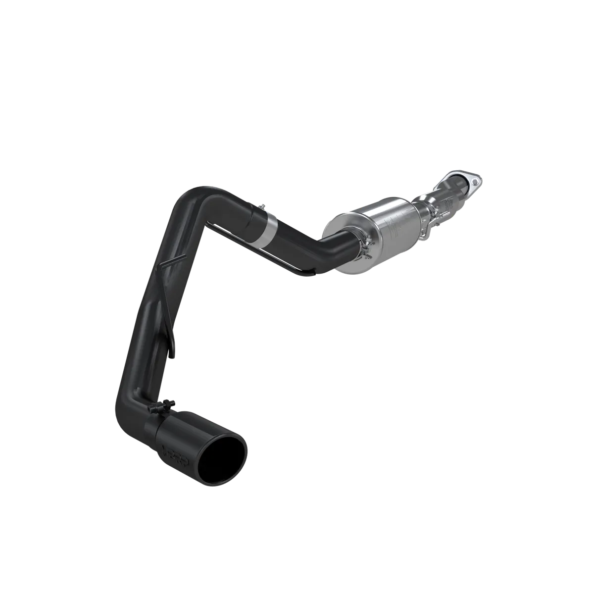 Armor BLK Cat Back Exhaust System; 3 in.; Incl. Front Pipe/Ext. Pipe/Muffler/Over Axle Pipe/Tailpipe/Hardware/4 in. OD Tip; Single Side Exit; Black Coated; product image