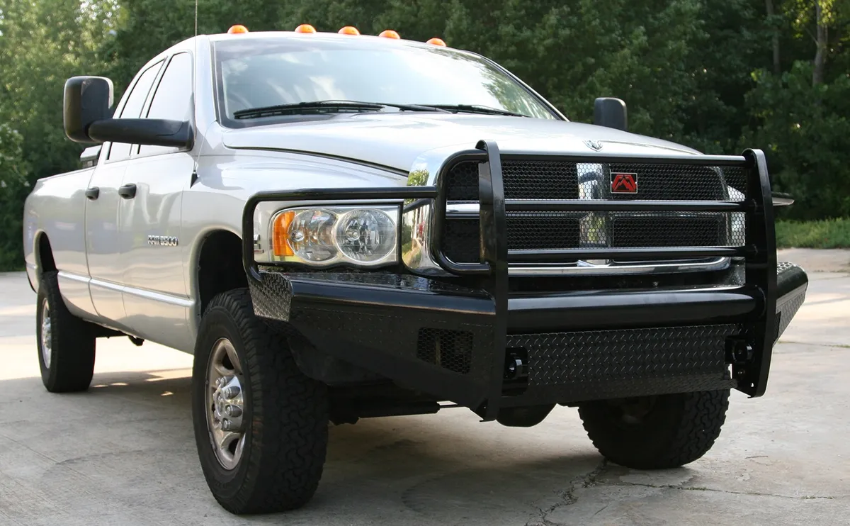 Black Steel Front Ranch Bumper; 2 Stage Black Powder Coated; w/Full Grill Guard; Incl. Light Cut-Outs; product image