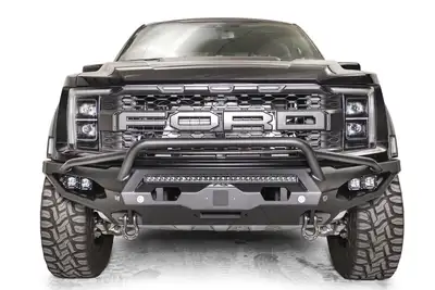 Fab Fours Matrix Front Bumper; 2 Stage Black Powder Coated; w/Pre-Runner Guard; ACC Compatible;