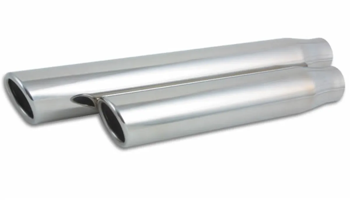 Exhaust Tip; Round Rolled; 3 in. Outlet O.D.; 2.5 in. Inlet ID; 11 in. L; 304 Stainless Steel; Single Wall Angle Cut; product image