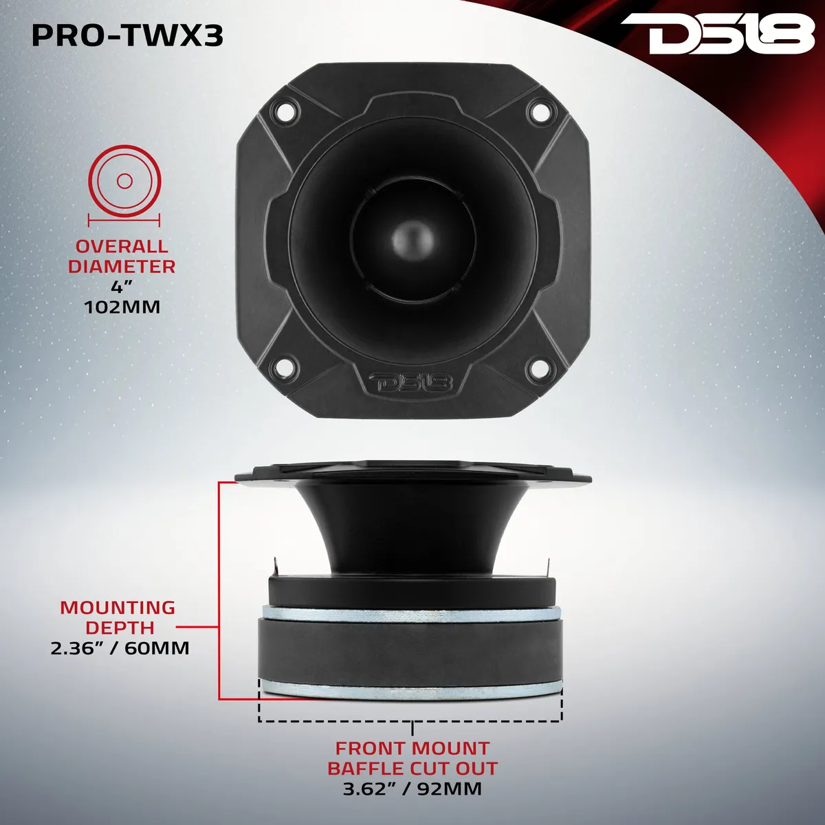 "DS18 - 4"" 500 Watt 1.5"" Alumin 4-Ohm Voice Coil Super Bullet Tweeter" product image