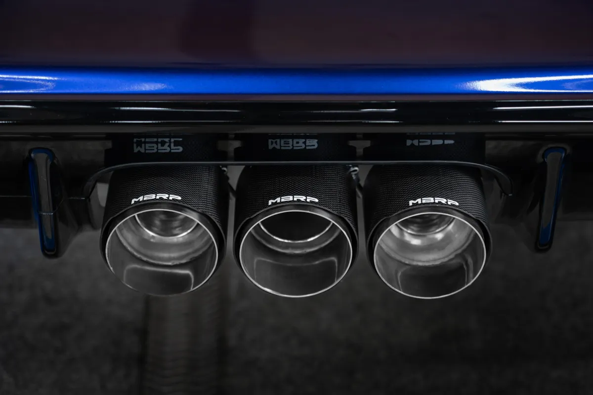 23-Up Honda Civic Type R 2.0L 3 Inch Cat-Back Exhaust System Armor Pro T304 Stainless Steel Triple Center Outlet with Carbon Fiber Tips Active Exhaust MBRP product image