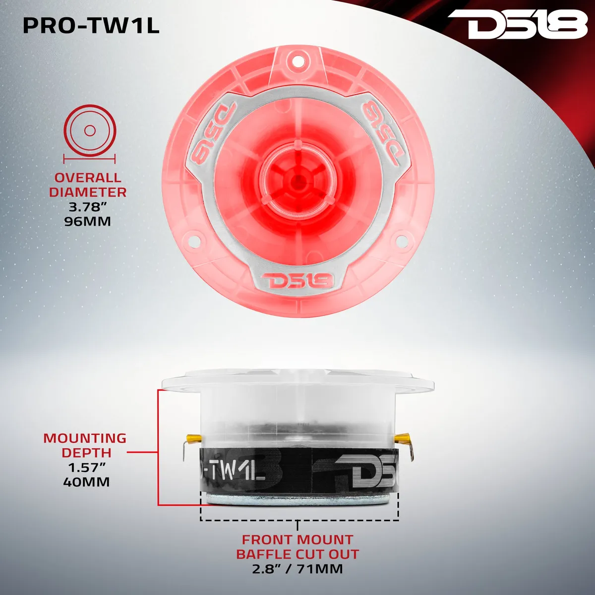 "DS18 - 3.8"" Super Bullet Tweeter with RGB LED Lights 240 Watts 1"" Aluminum 4-Ohm Vc" product image