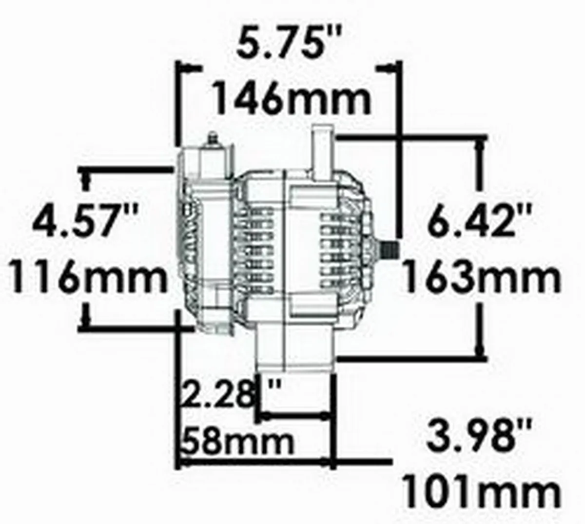 Racing Alternator; 110mm; Denso Style; 100 Amp; 40 Idle; 12 Volt; w/o Pulley; Black; product image