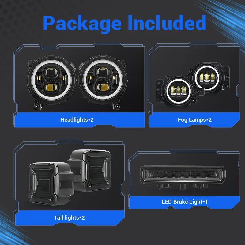 JL Mega Bundle - 9 Inch LED Halo Headlights with Turn Signals, Fogs, Tail Lights, Brake Lights For Jeep Wrangler JL product image
