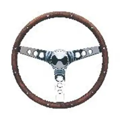 Grant Classic Wood Steering Wheel; 13 1/2 in. Diameter; 3 3/4 in. Dish; Walnut Finish w/Anodized Aluminum Rivets; Chrome 3-Spoke Design;