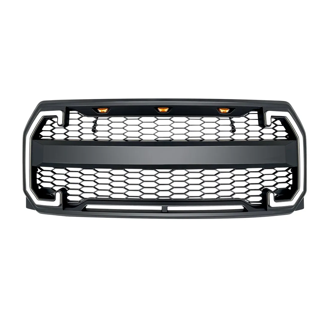 Raptor Style Mesh Grille W/ DRL & Turn Signal Lights - Matte Black For 2015-2017 Ford F150 product image