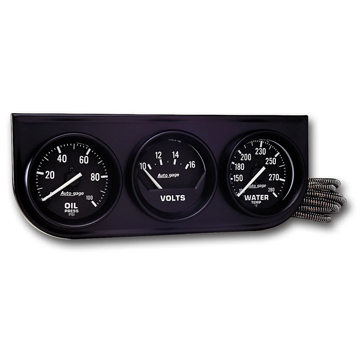 Autometer 2397 Gauge Console, Oilp/Wtmp/Volt, 2, 100psi/280?f/18v, Mech Blk Dial, Blk Bzl, ag product image