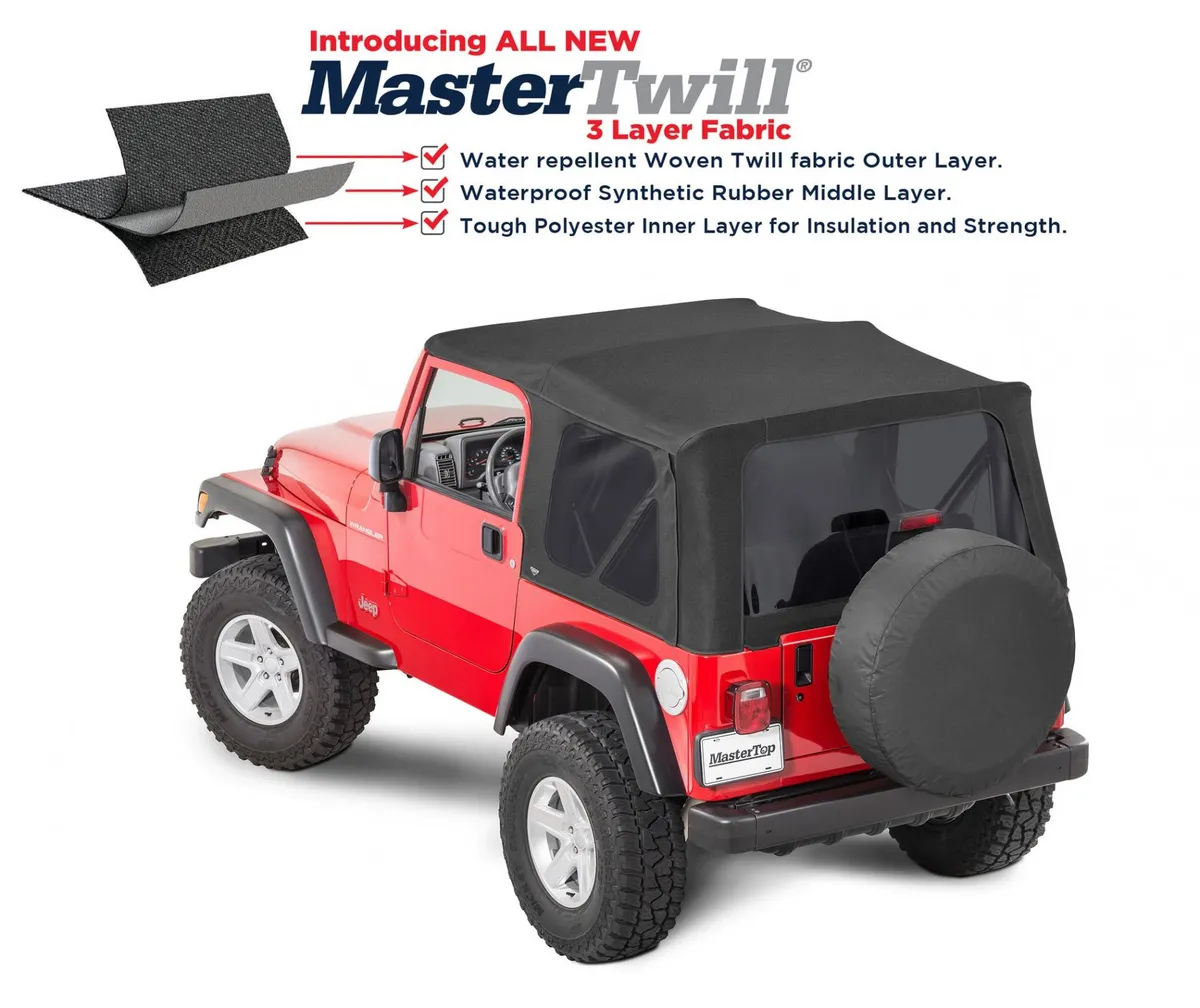 Jeep Replacement Top With Doorskins Tinted Glass For 97-06 Wrangler TJ Black MasterTwill MasterTop product image