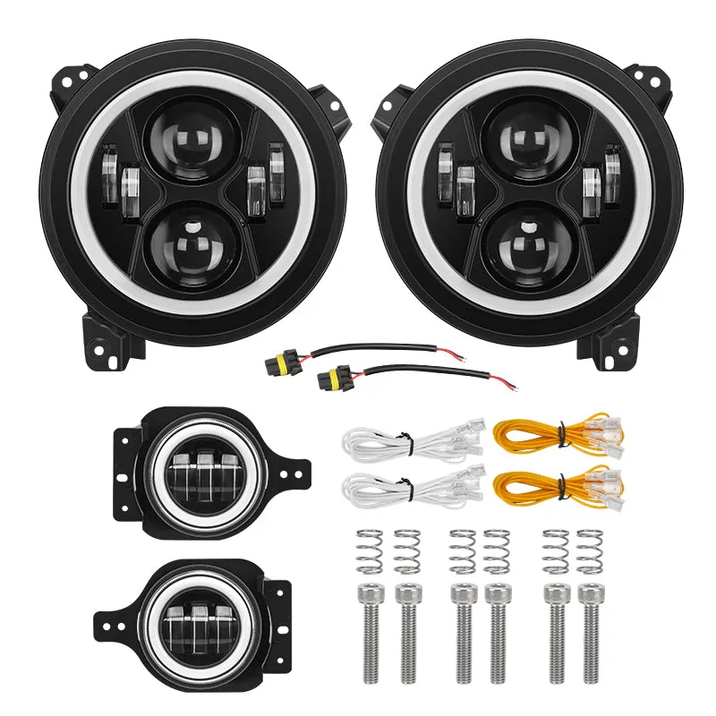 Upgrade 9'' Jeep Halo Headlights & Fog Lights with DRL for 2018-Later Jeep Wrangler JL & Gladiator JT product image