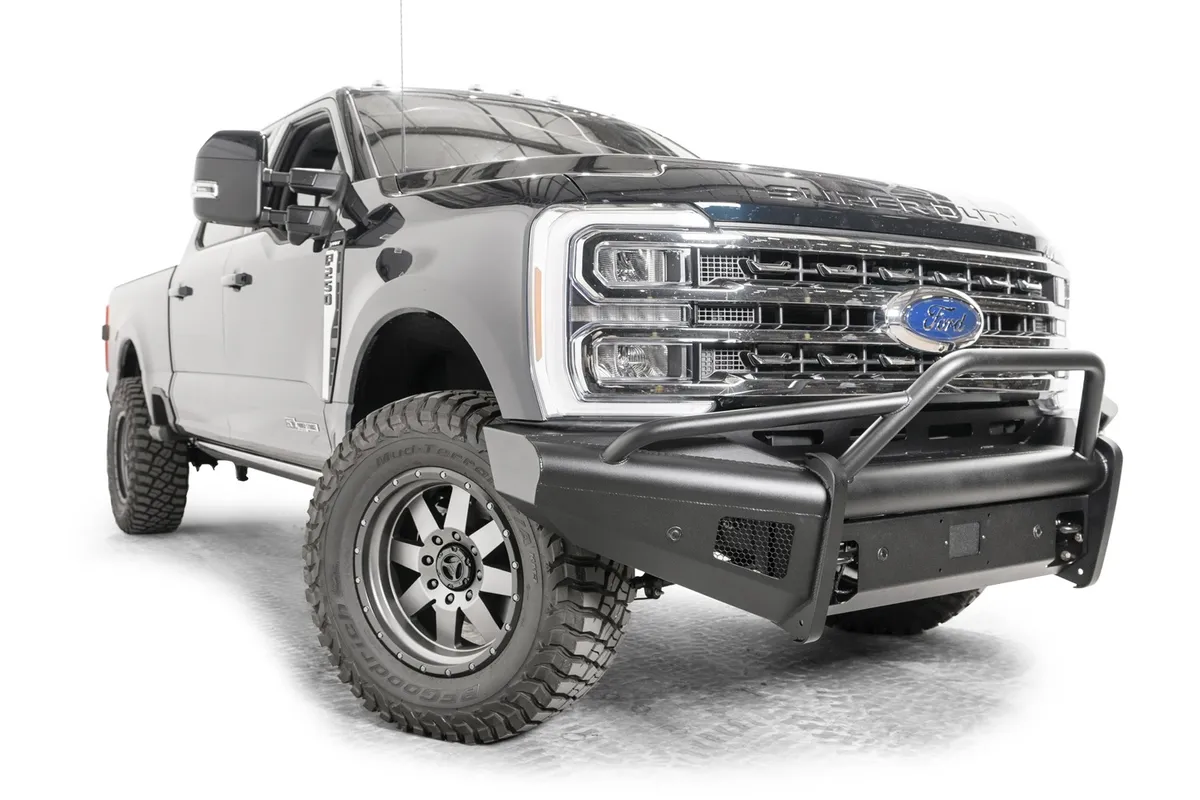 Elite Front Bumper; Black Steel; w/Pre-Runner Guard; Sensor Compatible; Black Matte; product image