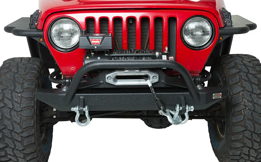 Jeep TJ Front Bumper W/Winch Guard 97-06 Wrangler TJ Rubicon and Unlimited Steel Black Textured Powdercoat Piranha Series Fishbone Offroad product image