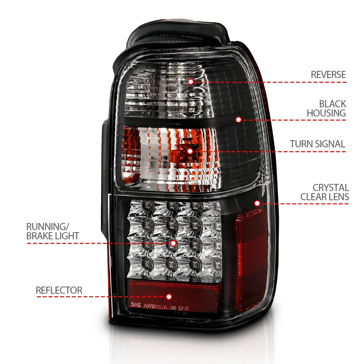 LED Tail Light Assembly; LED; Clear Lens; Black Housing; Pair; product image