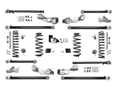 EVO Manufacturing 2.5 Inch Heavy Duty Gas/392 High Clearance Long Arm Jeep Wrangler Jlu Suspension System With HD Springs (4 Door Only) - Dom Tube / no Shocks / Front / Rear Track Bars