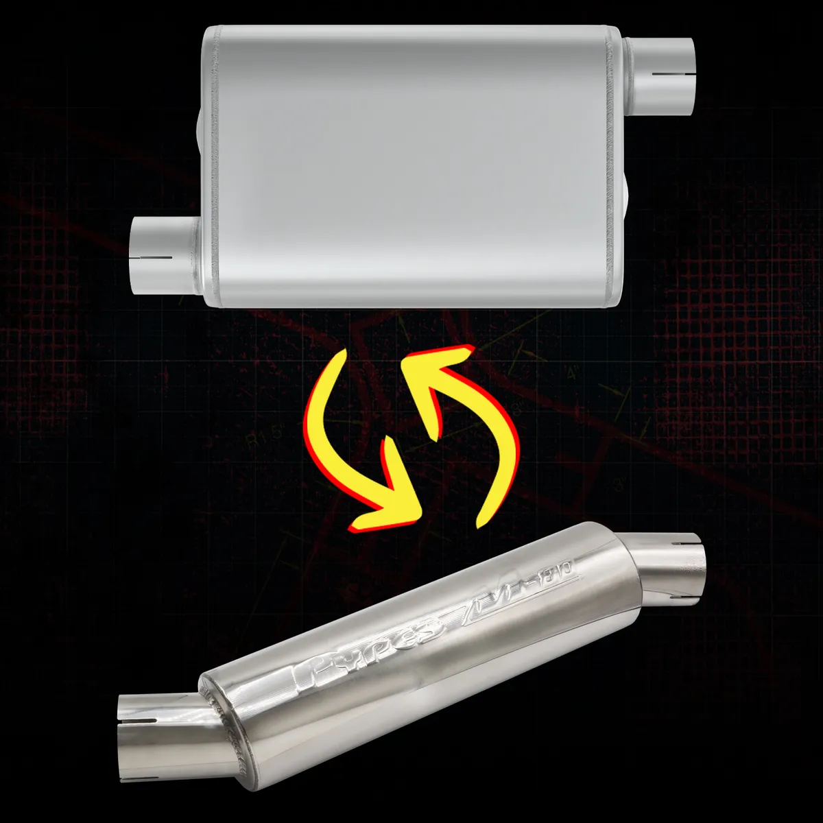 M-80 Muffler 14 Inch Body 2.5 Inch Offset Inlet/Offset Outlet 304 Stainless Pypes Performance Exhaust product image