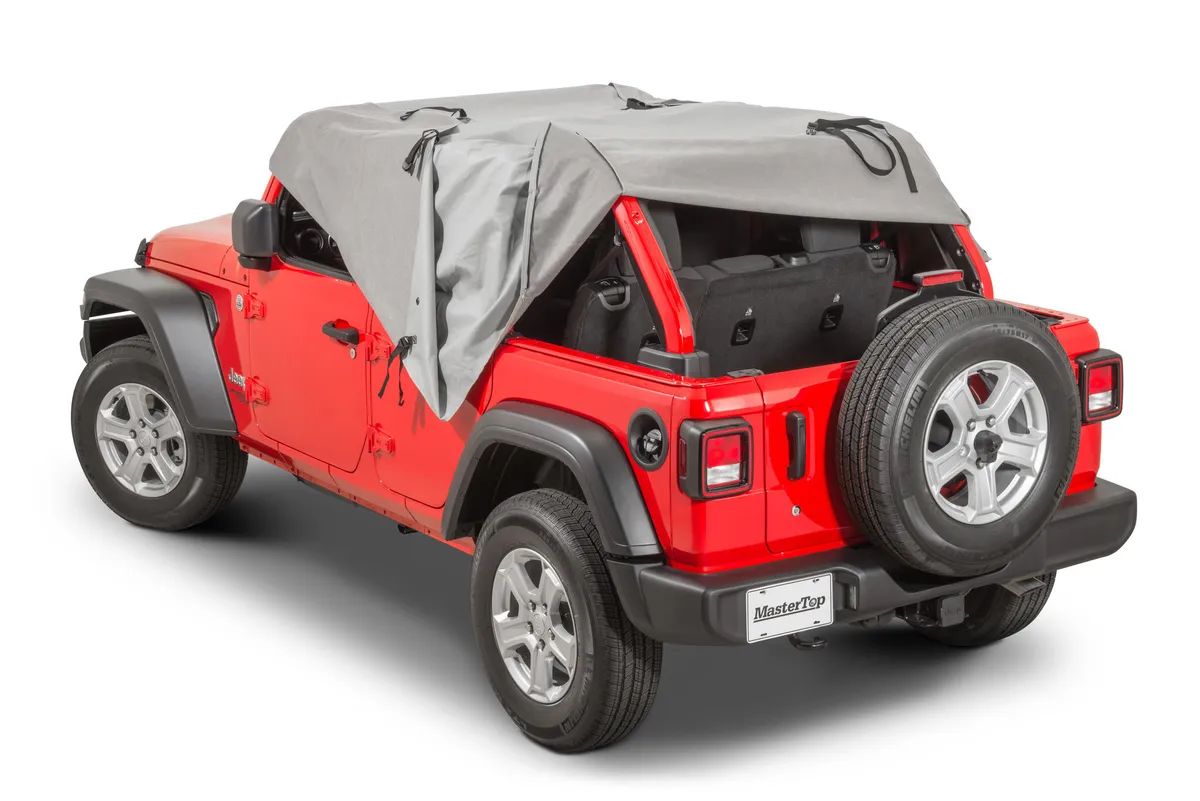 Full Door Cab Cover 2018-2024 Jeep JLU Wrangler 4Dr W/Factory Soft Top Folded Down Gray Denim MasterTop product image