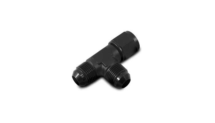 Tee Adapter Fitting; -6AN; 6061 Aluminum; Black Anodized; w/Female -6AN Swivel; product image