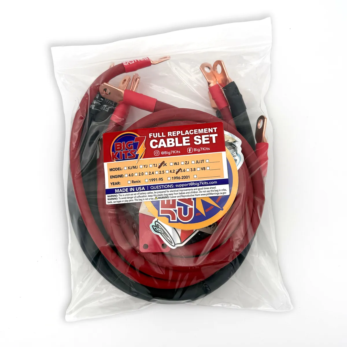 2007-2018 Jeep Wrangler JK Battery Cable Kit 3.8 Liter 1/0 Gauge Battery Cable Big7Kits product image