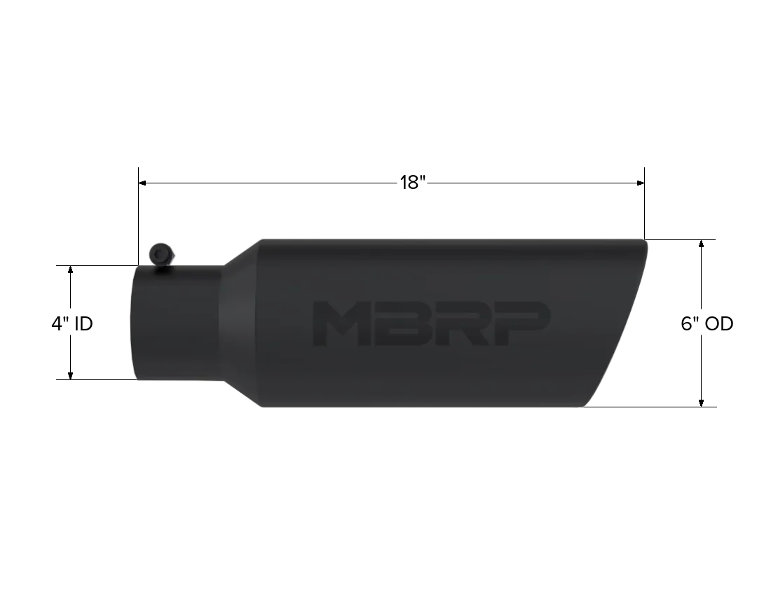 Armor BLK Exhaust Tip; 4 in. Inlet Diameter; 6 in. Outlet Diameter; 18 in. Length; Rolled Edge; 304 Stainless Steel; Black Coated; product image