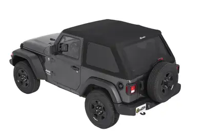 Bestop Trektop Slantback Soft Top For Jeep 2018-Current Wrangler JL 2 Door Black Premium Twill Bestop