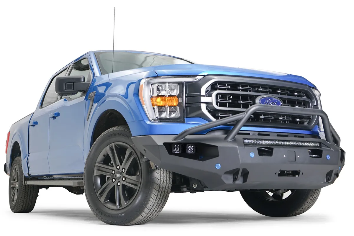 Matrix Front Bumper; 2 Stage Black Powder Coat; Pre-Runner Guard; w/Sensor Holes; Compatible w/Adaptive Cruise Control; Accommodates Factory LED Fog Lights Or [3] 3X3 LED Cubes; product image