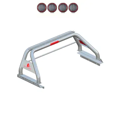 Black Horse Off Road "Black Horse Classic Roll Bar Kit Stainless Steel Tonneau Cover Compatible w/2 sets of 5.3"" Round Flood Red LED Light 20-23 JT"