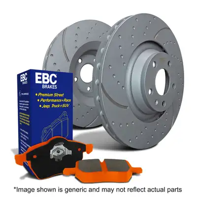 EBC Brakes S8 Kits Orangestuff and GD Rotors; Front; FMSI Pad No. D1405; Vented; 5 Bolt Holes; 380mm Dia.; 55mm Height; 34mm Thick;