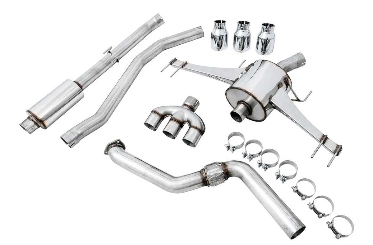 AWE Track Edition Exhaust for FK8 Civic Type R (includes Front Pipe) - Triple Chrome Silver Tips product image