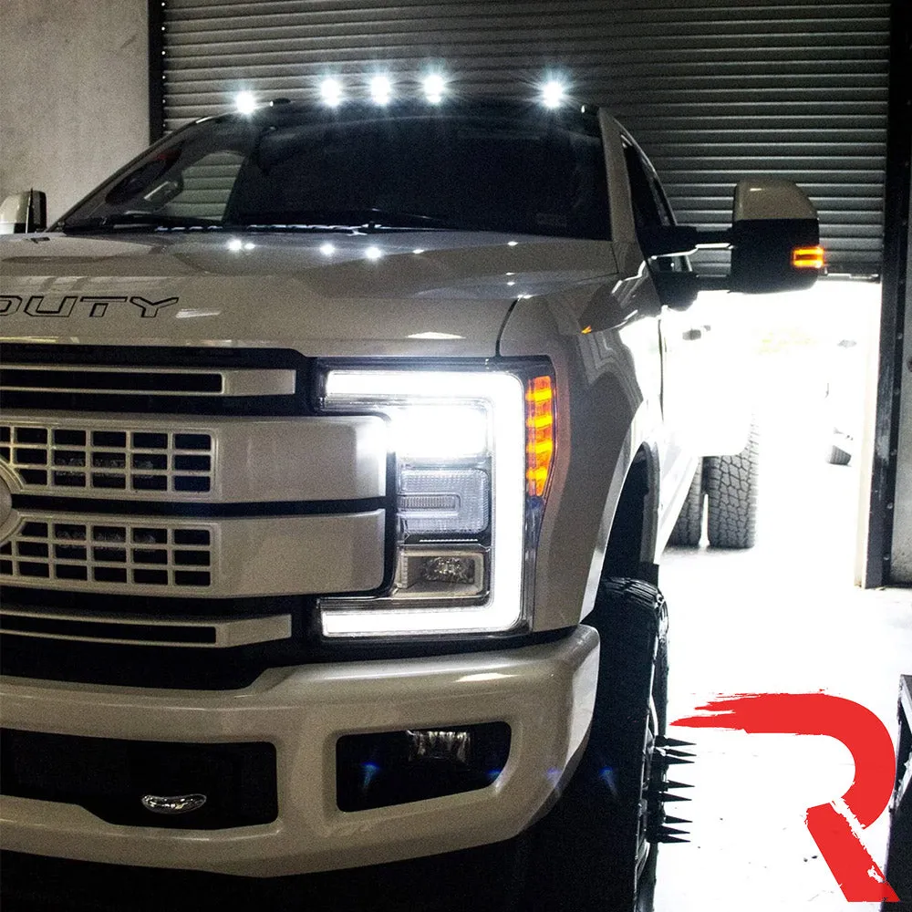 Ford 17-23 Superduty 5-Piece Set Clear Cab Roof Light Lens With 2-Way Forward Rear Facing White Ultra High-Power Leds - Attn This Cab Light Set is For a Fresh Install on a Truck That Did Not Come With OEM Cab Roof Lights no Square Hole Required - on product image