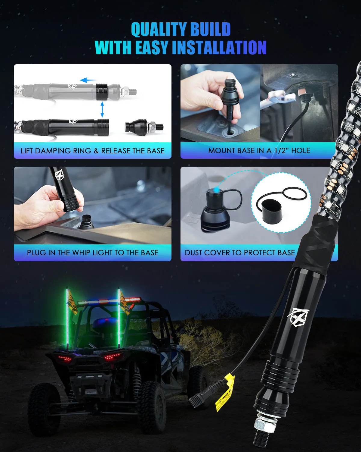 Spiral LED Flag Pole Whip Light | Twister Series product image
