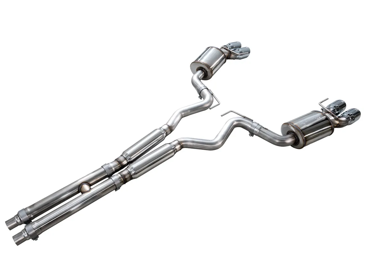 AWE Touring Edition Cat-back Exhaust for the '18-'23 S550 Mustang GT - Quad Chrome Silver Tips product image