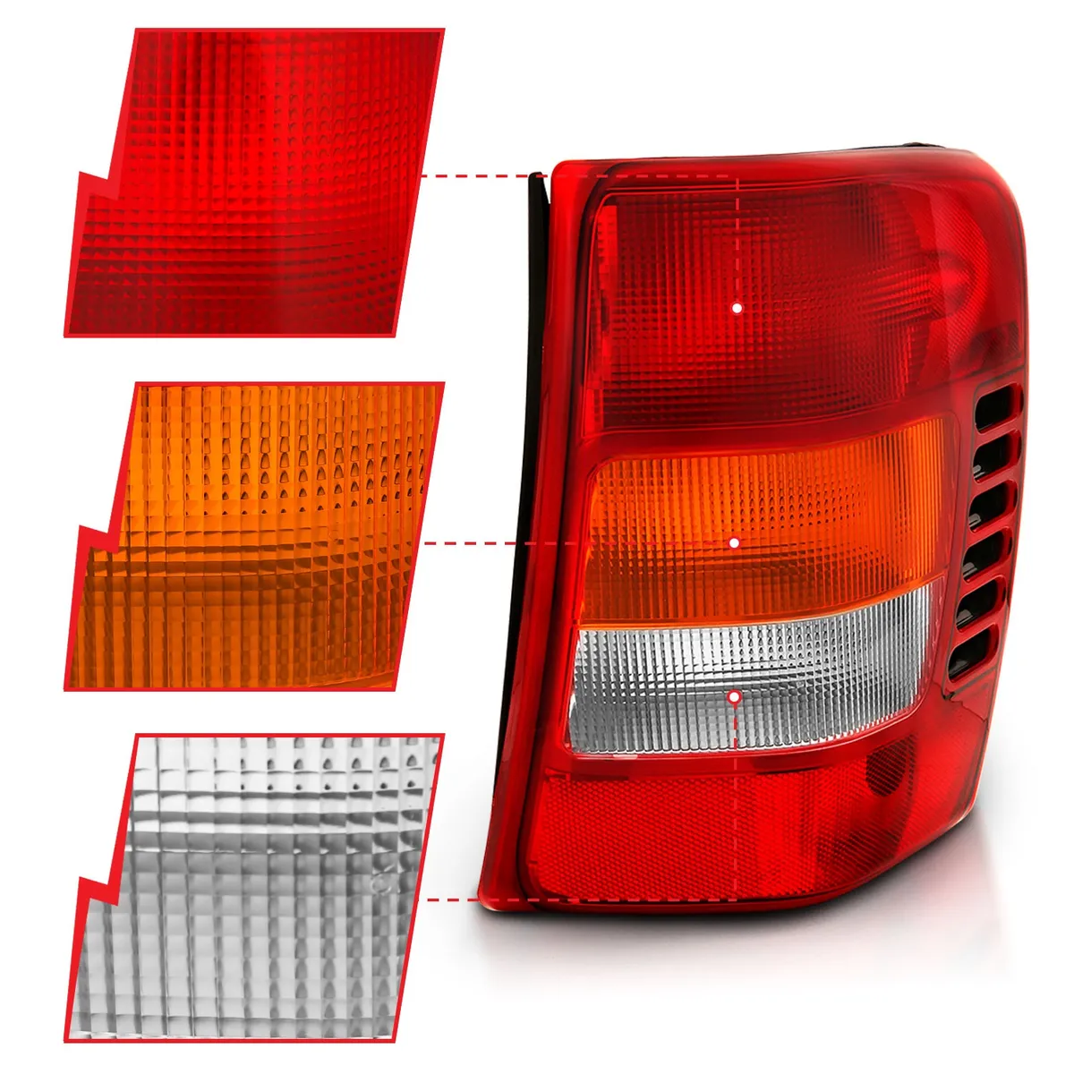 Jeep Grand Cherokee 99-04 Tail Lights Chrome Red/Clear/Amber Lens (Oe Type Replacement) product image