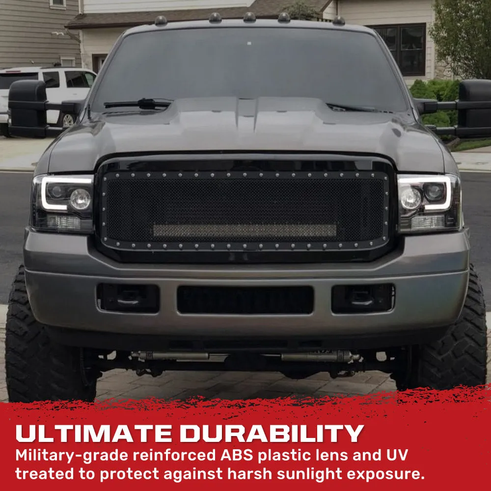 Ford Superduty 05-07 F250f350f450f550 Projector Headlights w Ultra High Power Smooth Oled Halos And DRL - Smoked b product image