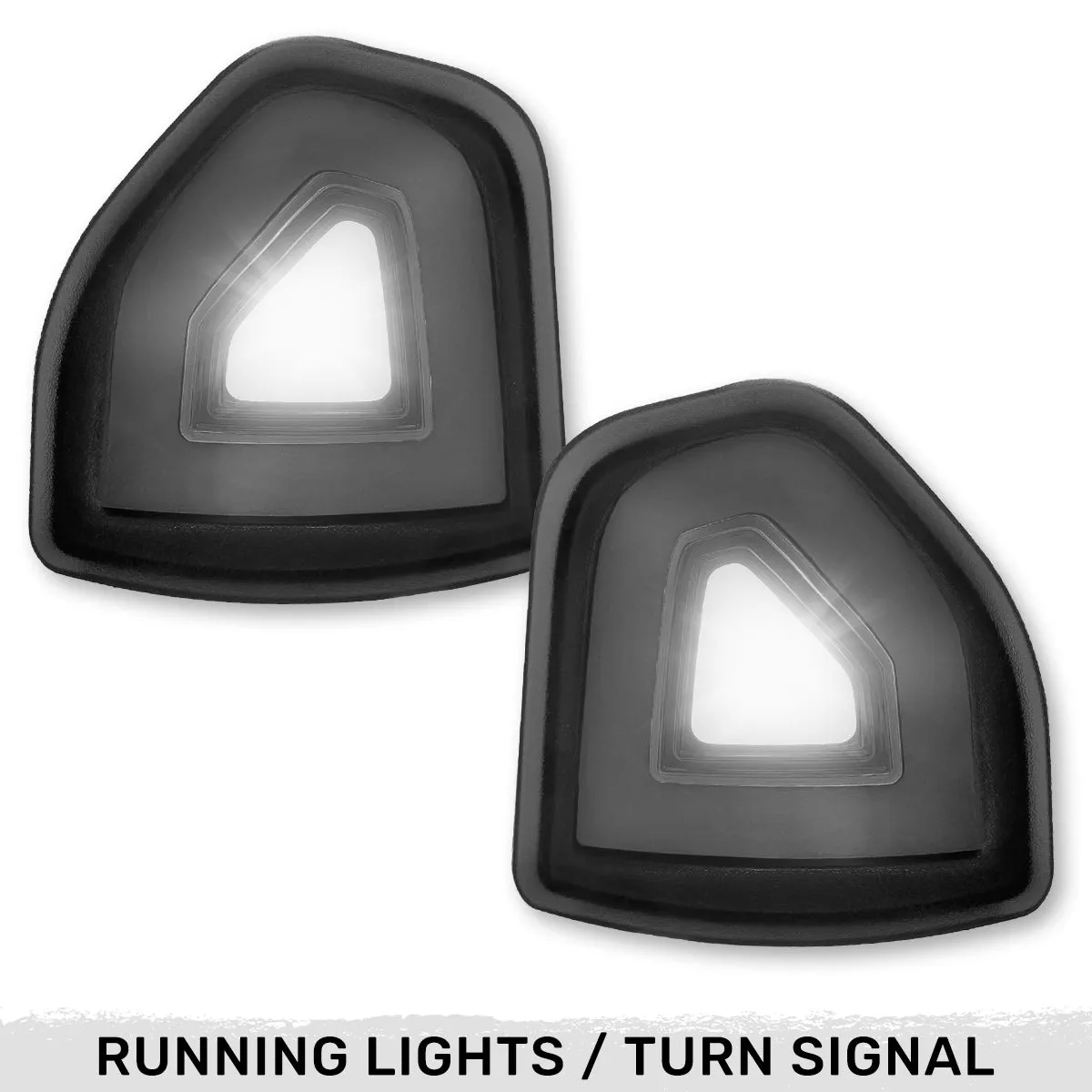 Recon Dodge 21-24 RAM 1500 19-22 RAM 2500/3500 Corner Side Tow Mirror Turn Signal Running Light (2-Piece Set) w/ Amber LED Turn Signals White LED Running Lights - Smoked Lens 264247bkx product image
