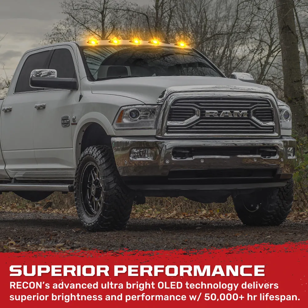 Dodge 19-23 RAM Heavy-Duty 2500 3500 5-Piece Set Smoked Cab Roof Light Lens With 2-Way Forward Rear Facing Amber Ultra High-Power Leds - Attn Plug-N-Play Replacement For OEM Factory Installed Cab Roof Lights product image