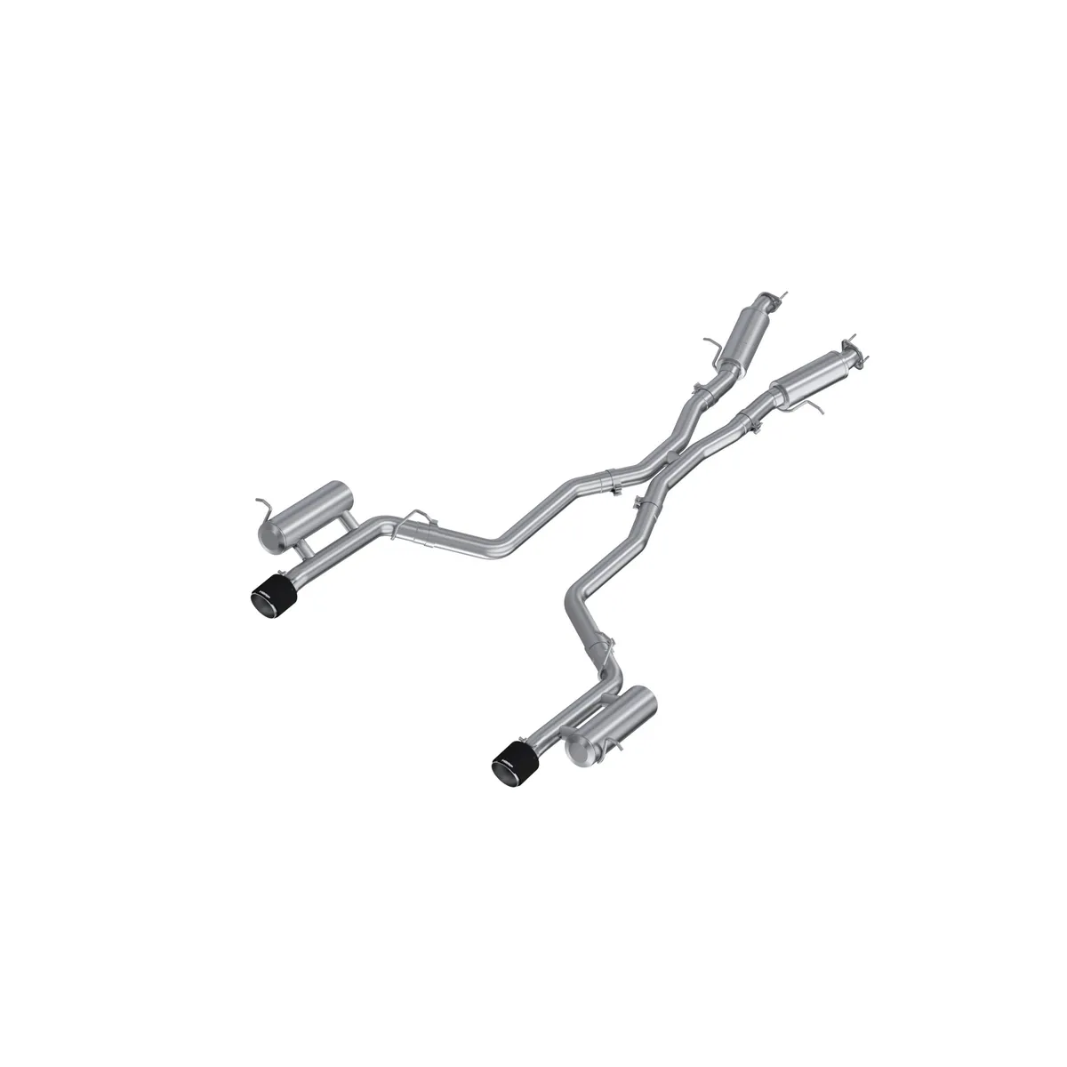Armor Pro Cat Back Exhaust System; 3 in. Tubing; Dual Rear Exit; T304 Stainless Steel; w/Quad Carbon Fiber Tips 5 in. OD Out; Street Profile; product image