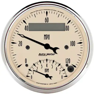 AutoMeter Gauge, Tach/Speedo, 3 3/8", 120mph & 8k RPM, Elec. Program., Antq Beige