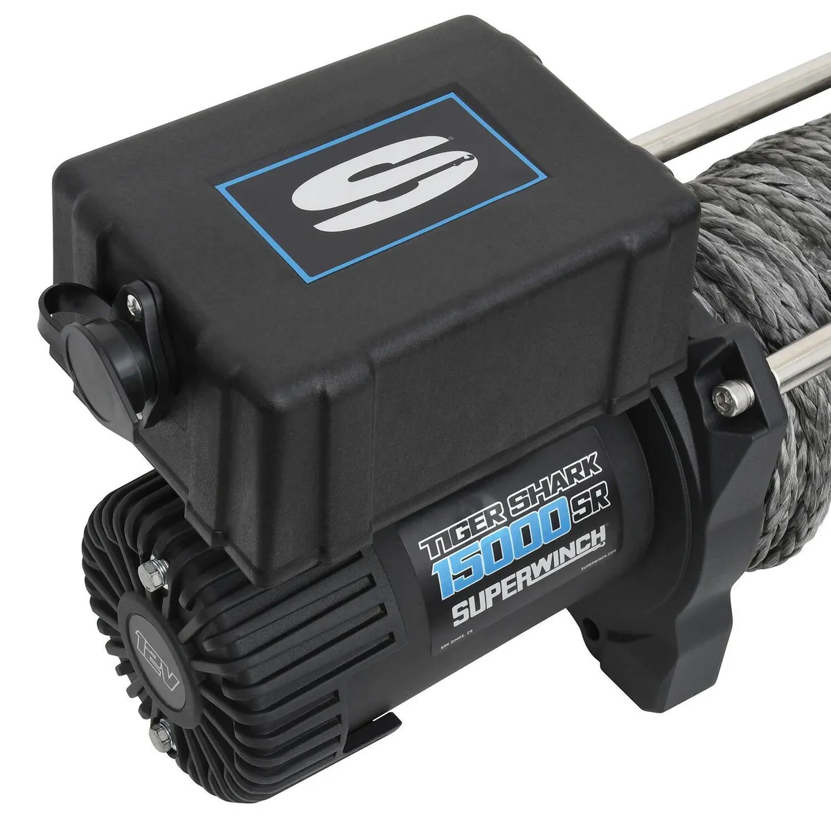 Tiger Shark 15000SR 15000lb 12V DC Winch with Synthetic Rope Black - 1515001 product image