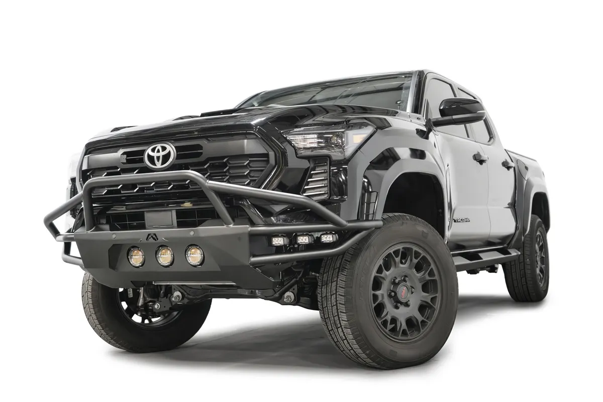 Fab Fours Hybrid Front Bumper; 2 Stage Matte Black Powder Coated; w/Pre-Runner Guard; Non-Winch;