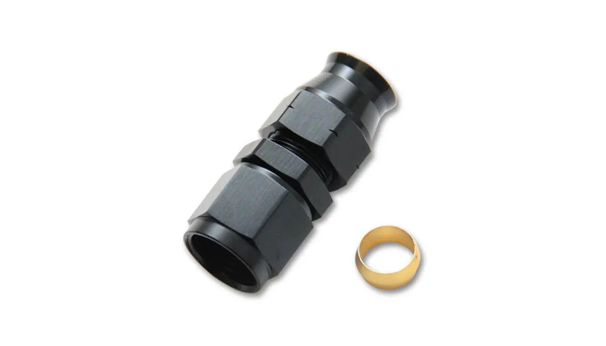 Female AN to Tube Adapter Fitting; -6AN; 0.3125 in. Tube OD; 6061 Aluminum; Black Anodized; w/Brass Olive Inserts; product image