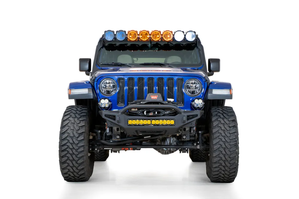 18c Wrangler Rock Fighter Front Bumper w/ Mounts For 5 Cube Lights or 20in Universal Light Bar Blk product image