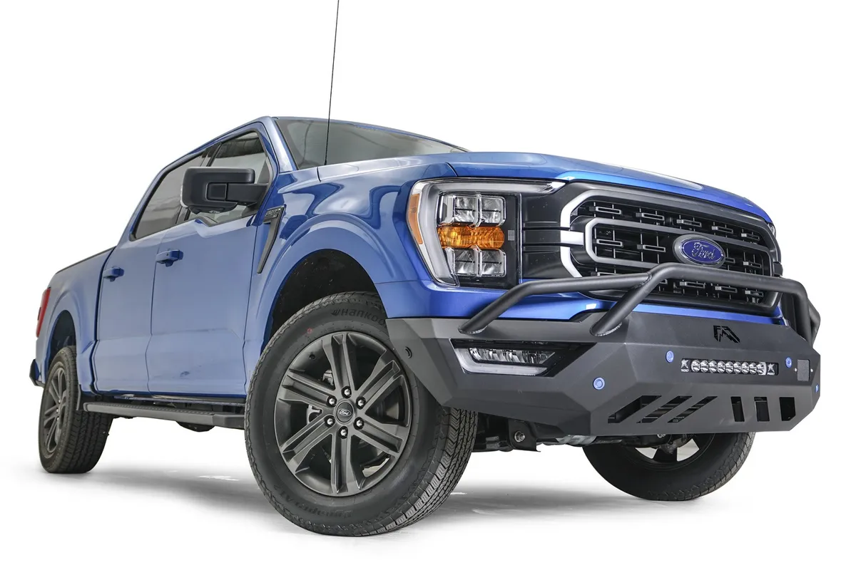 Vengeance Front Bumper; 2 Stage Black Powder Coat; Pre-Runner Guard; w/Sensor Holes; Compatible w/Adaptive Cruise Control; Accommodates Factory LED Fog Lights Or [3] 3X3 LED Cube; product image
