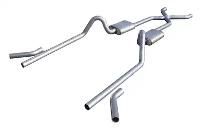 Pypes Performance exhaust Crossmember Back w/H-Pipe Exhaust System 55-57 Tri-Five Chevy Split Rear Dual Exit 2.5 in Intermediate And Tail Pipe Street Pro Mufflers/Hardware Incl Tip Not Incl Pypes Exhaust