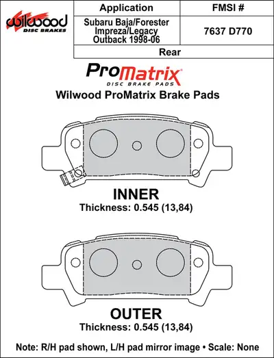 Wilwood Brakes 1999 - 2009 Subaru Original Equipment Pads - 150-D0770K