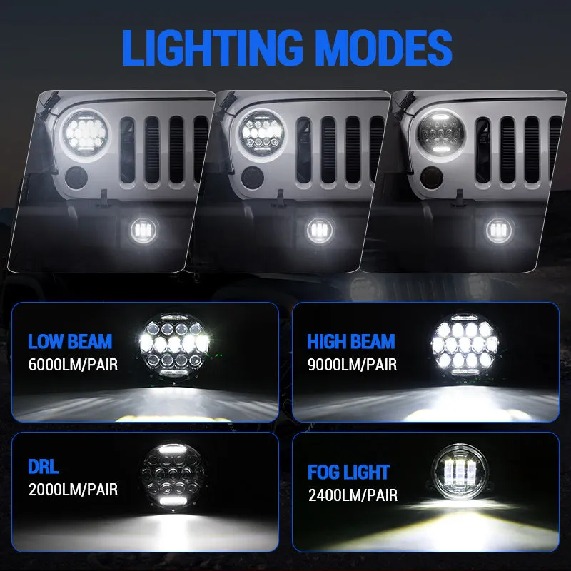 "Jeep JK 7"" Headlights, 4"" Fog Lamps, Front Turn Signals, Fender Turn Signals & Taillights" product image