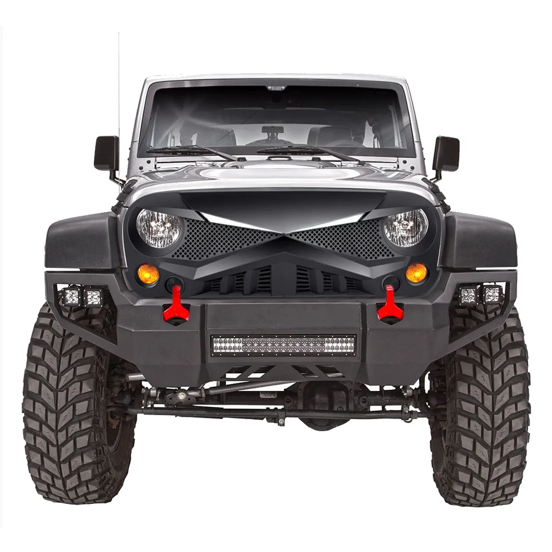Hawke Grille W/ DRL Turn Signal Lights - Matte Black For 07-18 Jeep Wrangler JK product image
